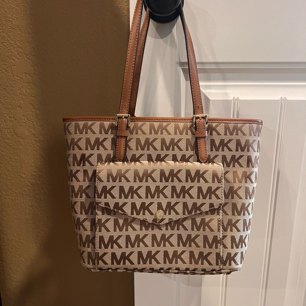 Michael Kors Tan and Brown Logo Tote
